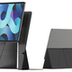 The Moft Snap Float Folio case holding an iPad high above a desk, and at a lower level.
